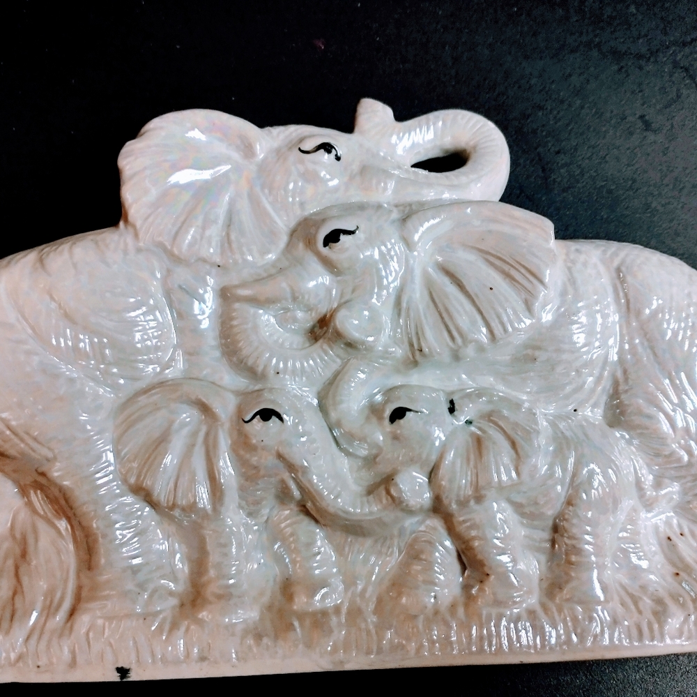 Elephant Family Statue Figure Ceramic